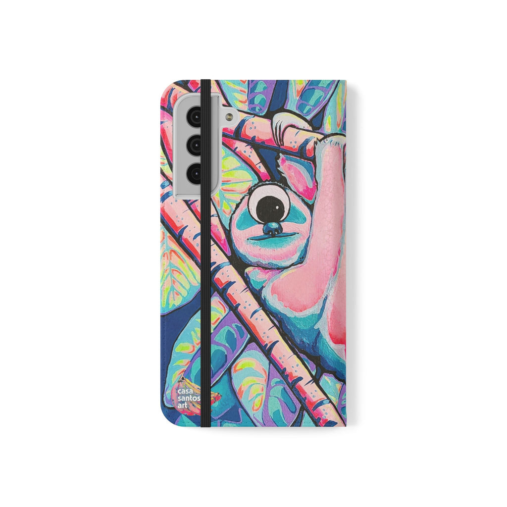 Cyclops Sloth Flip Phone Case – Wallet Cover with Card Slots