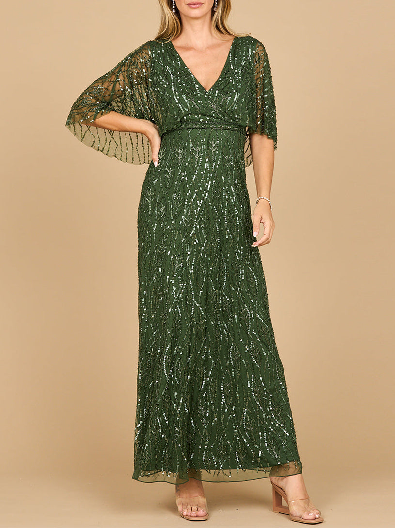 Beaded Gown with Half Cape