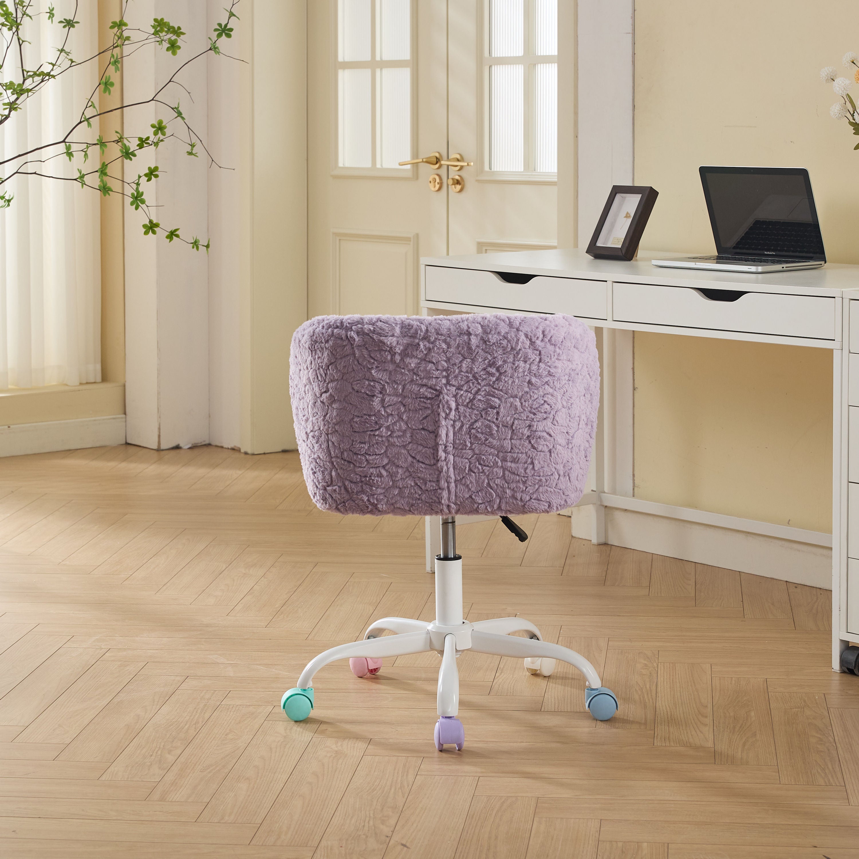 Swivel Chair Faux Alpaca Violet Vanity Bedroom Ergonomic 22.5x31.9 In