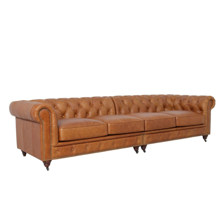 Belgravia Chesterfield Top Grain Leather Sofa with Tufted Back & Rolled Arms