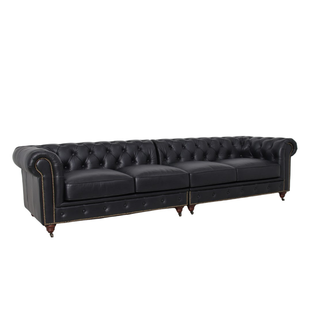 Belgravia Chesterfield Top Grain Leather Sofa with Tufted Back & Rolled Arms