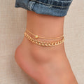 2 pcs Gold Cuban Link Layered Anklets Women Boho Beach Foot Jewellery