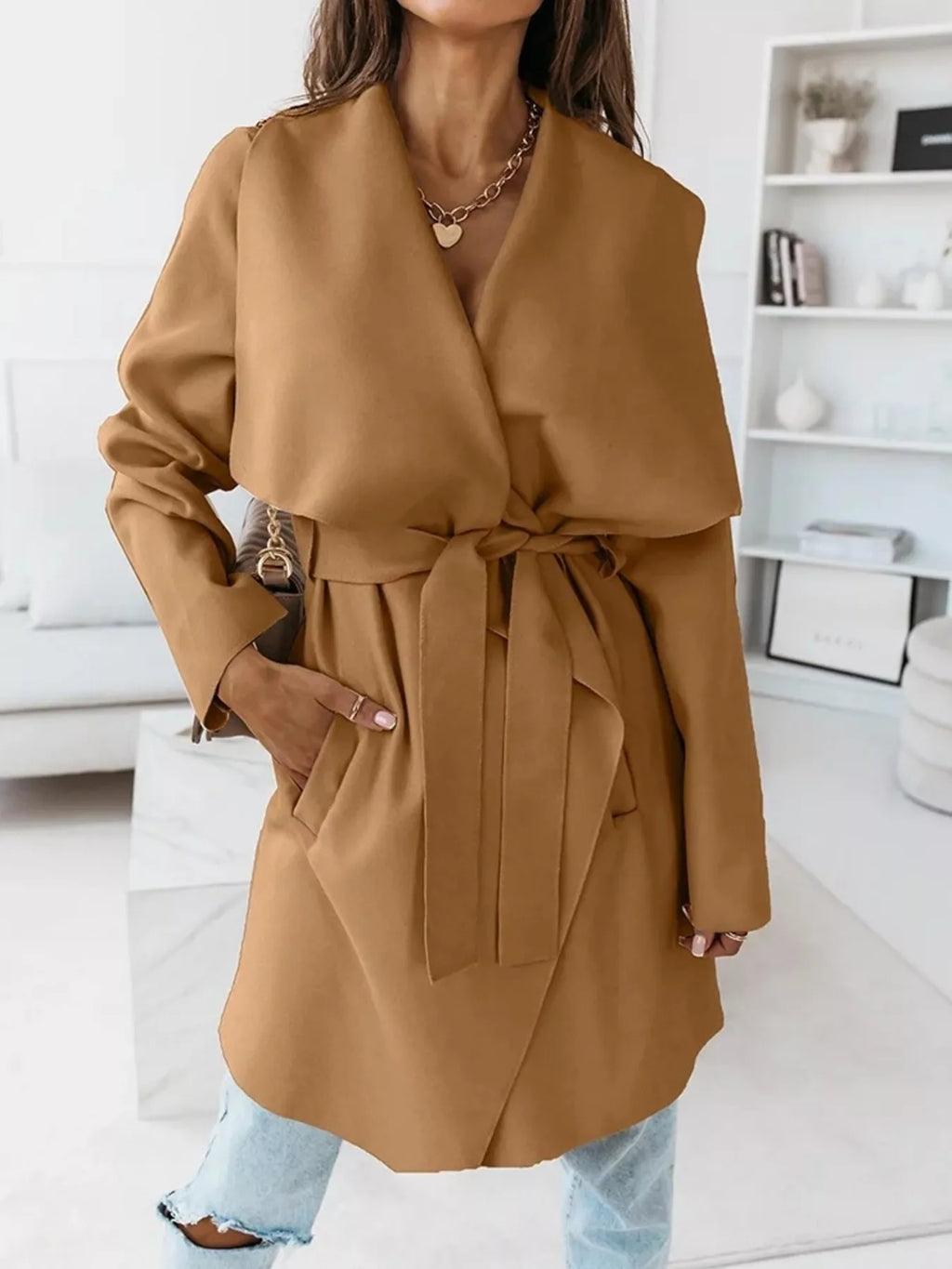 Tie Waist Long Sleeve Outerwear