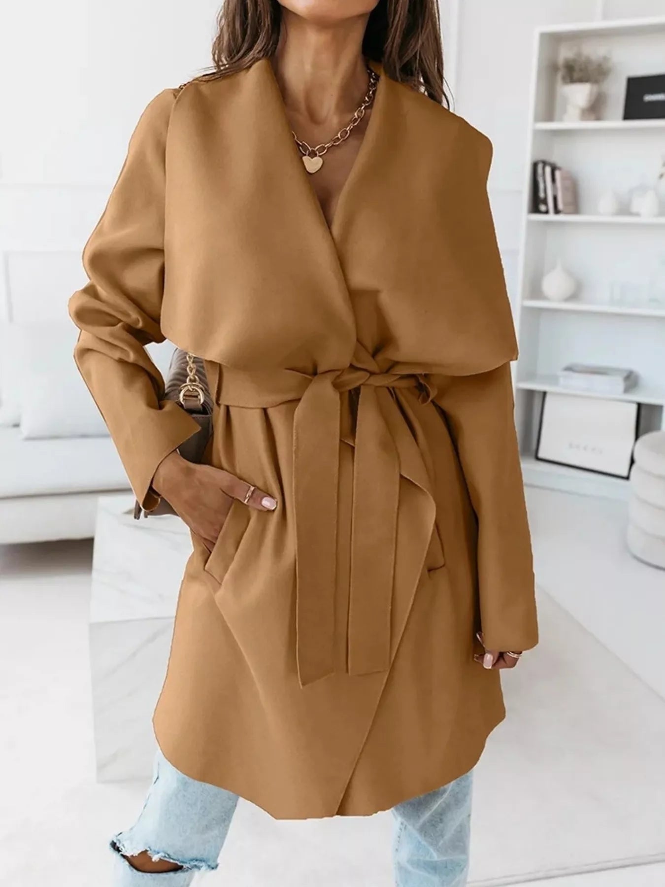 Tie Waist Long Sleeve Outerwear