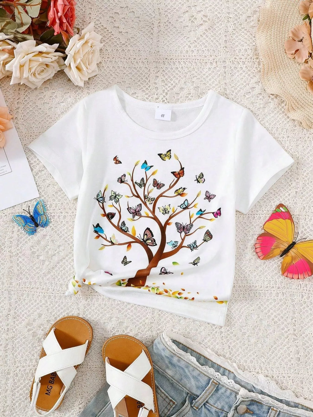 Children's Butterfly Tree Graphic Casual T-Shirt