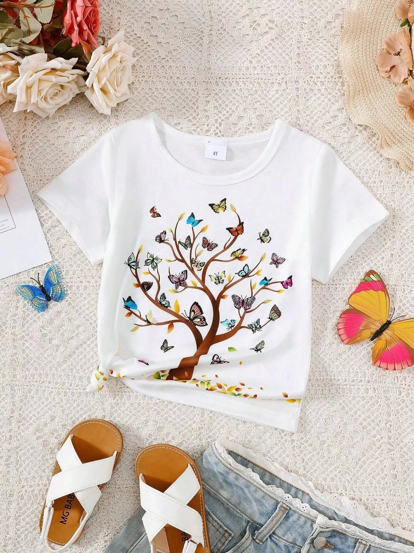 Children's Butterfly Tree Graphic Casual T-Shirt
