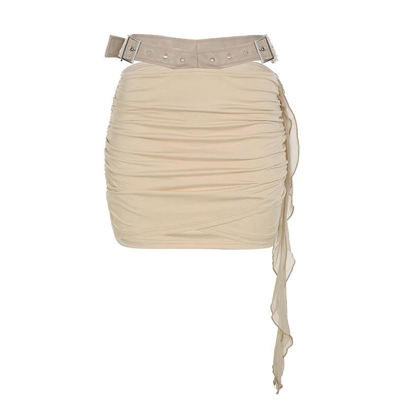 Lace-up Tube Top Leather Look Low Rise Hip Belted Skirt Set