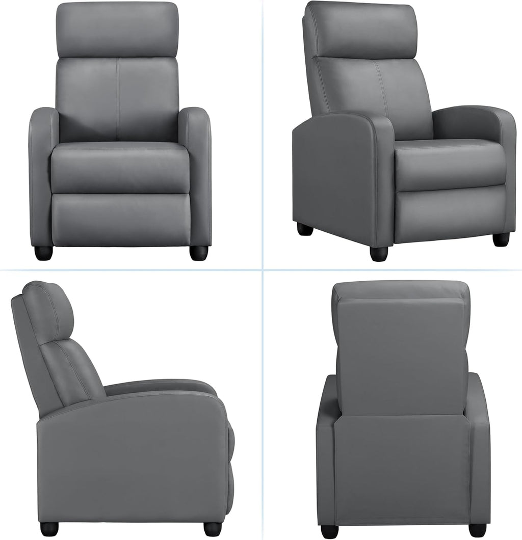 Gray PU Leather Recliner Chair With Lumbar Support