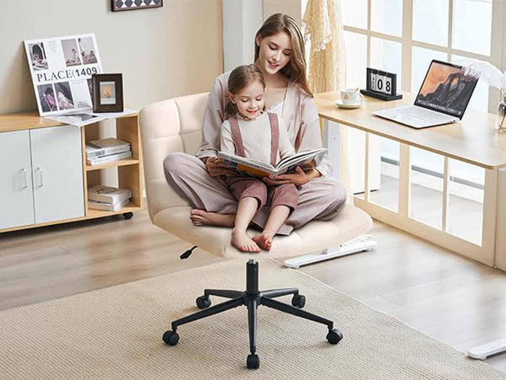 Height Adjustable Swivel Office Chair With Wheels Beige