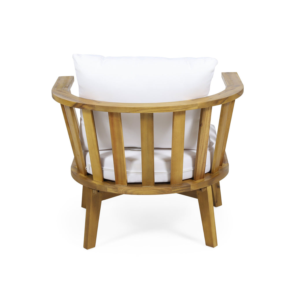 Outdoor Club Chair Acacia Wood White Water-Resistant Cushion 32x27x25.5 In