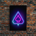 Glowing Neon Lights Pink Spades Wall Decor, Poker Wall Art, Cards, Minimalist Print, Wall Decor, Canvas Print, Wall Art, Framed Canvas