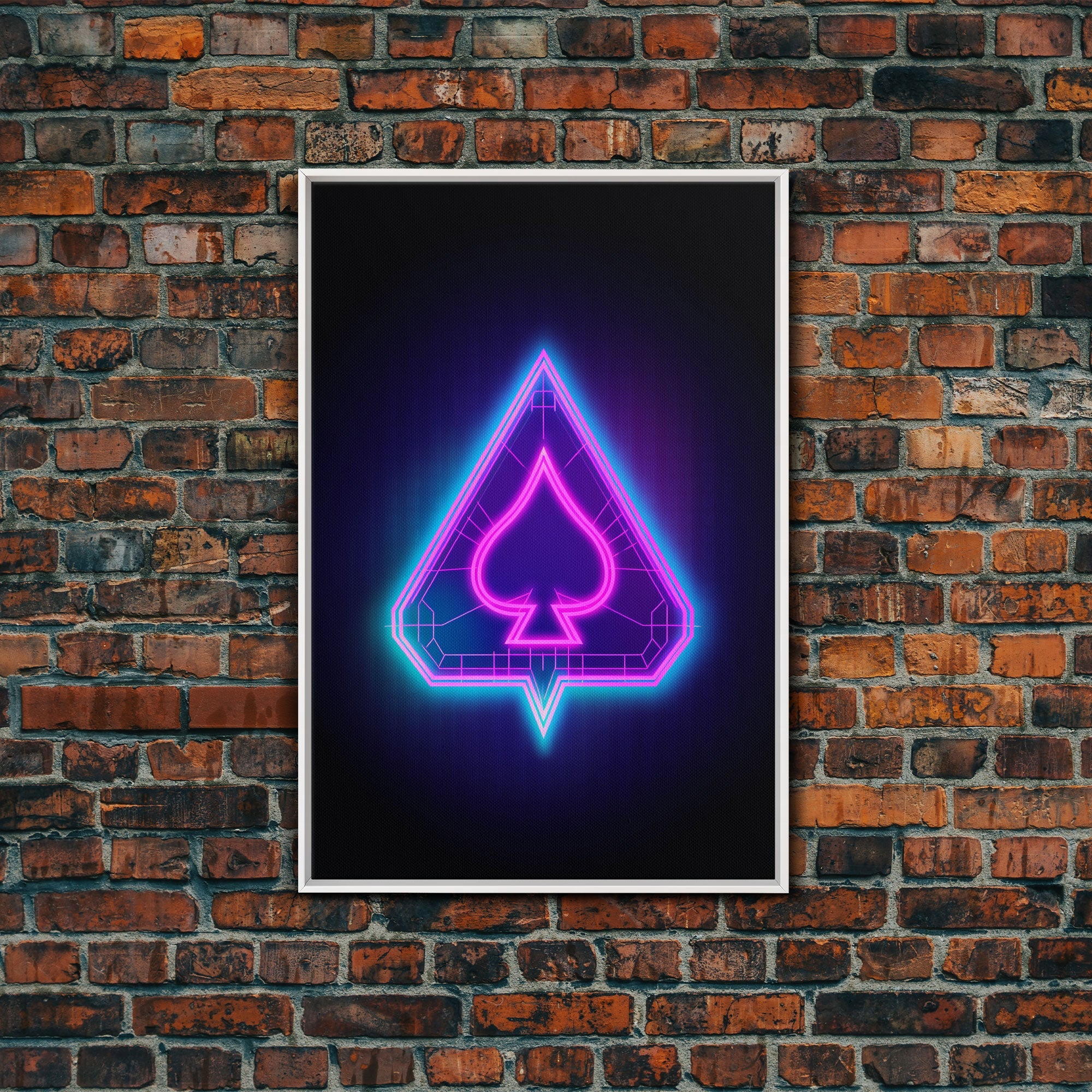 Glowing Neon Lights Pink Spades Wall Decor, Poker Wall Art, Cards, Minimalist Print, Wall Decor, Canvas Print, Wall Art, Framed Canvas