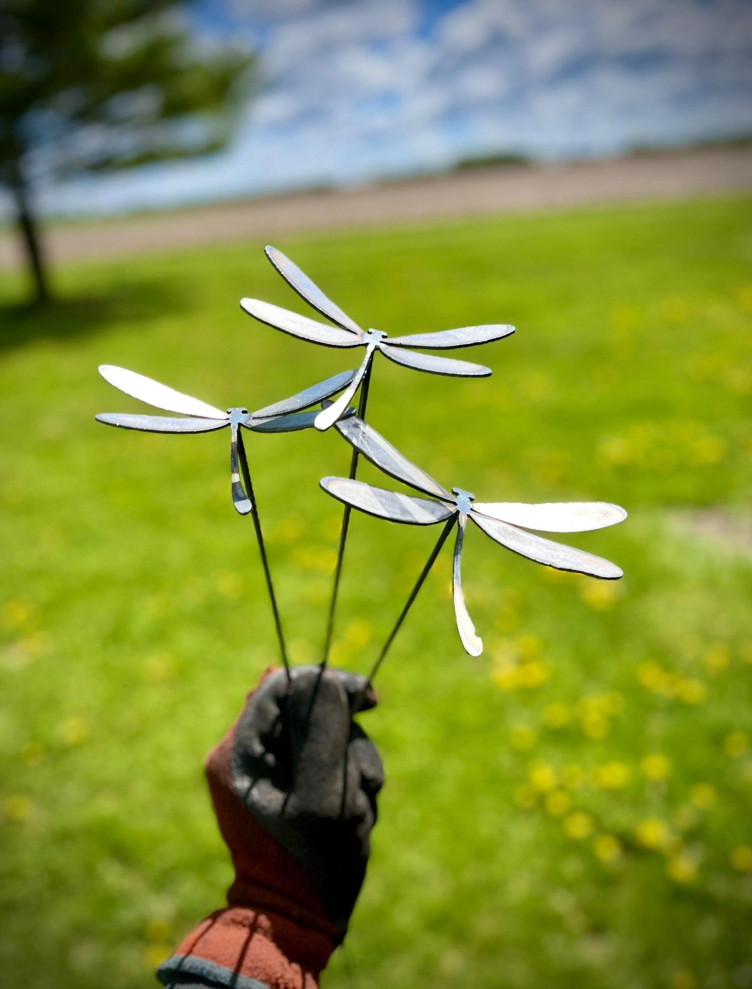 3-Pack Metal Dragonfly Garden Stakes