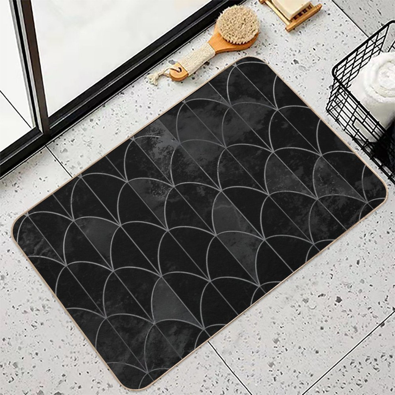 Mermaid Scales. Black And White Watercolor.  High-Traffic Bath Mat