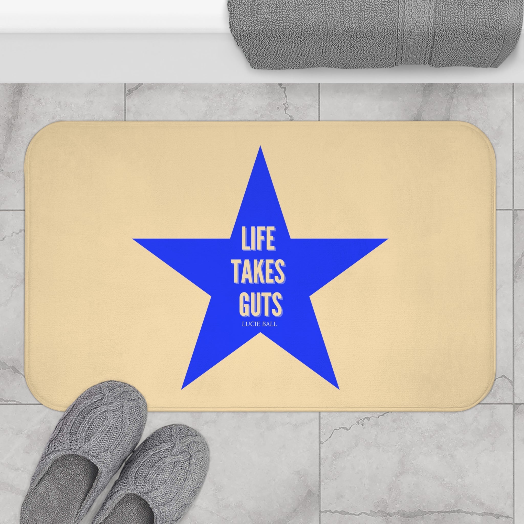 Motivational  Bath Mat — "Life Takes Guts" Lucille Ball Quote