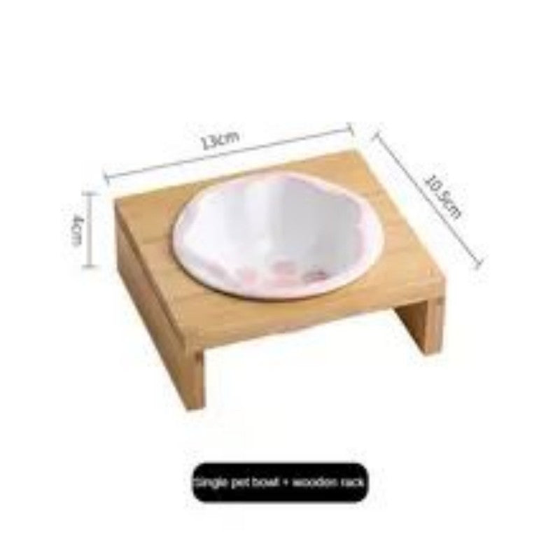 Pet Supplies Bamboo Frame Hand Colored Ceramic Protection For Cervical Vertebrae Eating Drinking Samll Cat And Dog Bowls