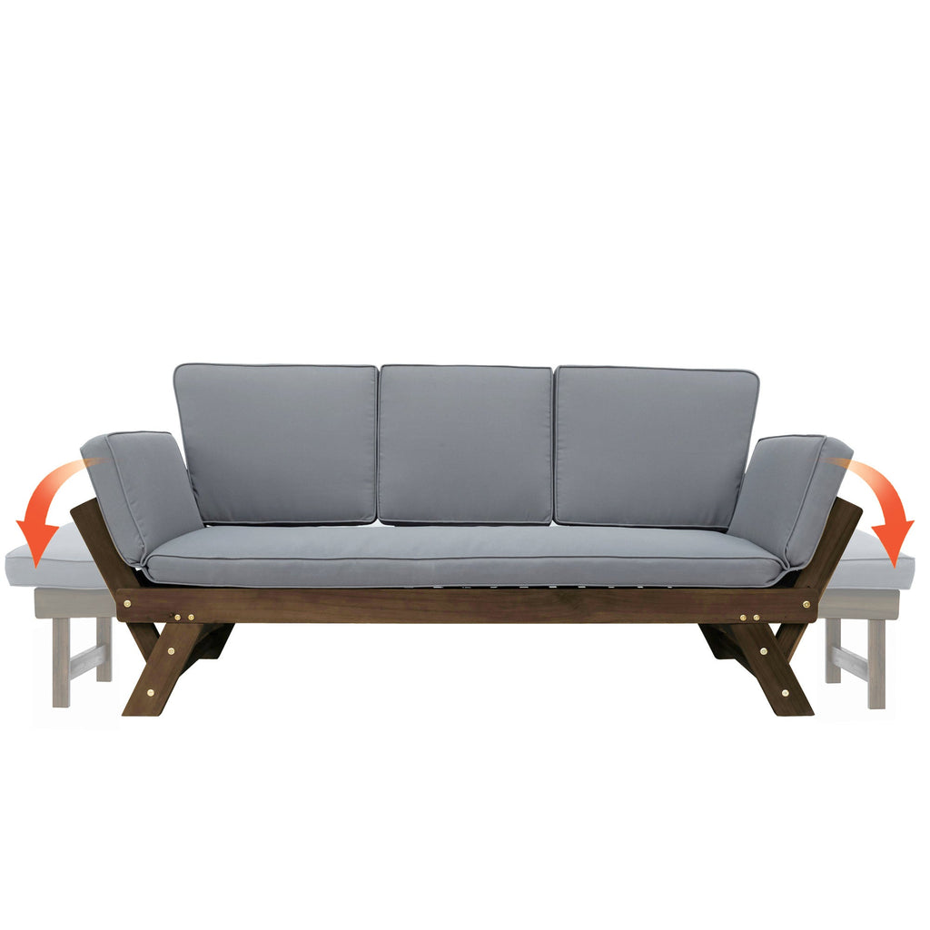 TOPMAX Outdoor Adjustable Patio Wooden Daybed Sofa Chaise Lounge with Cushions