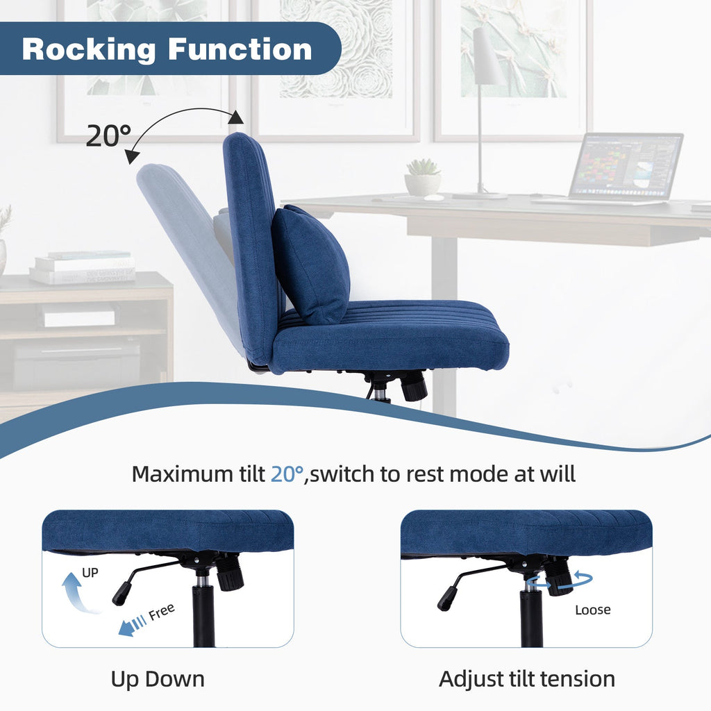 Swivel Office Chair Linen Blue Criss Cross Memory Foam 360 Degree 25.2 In