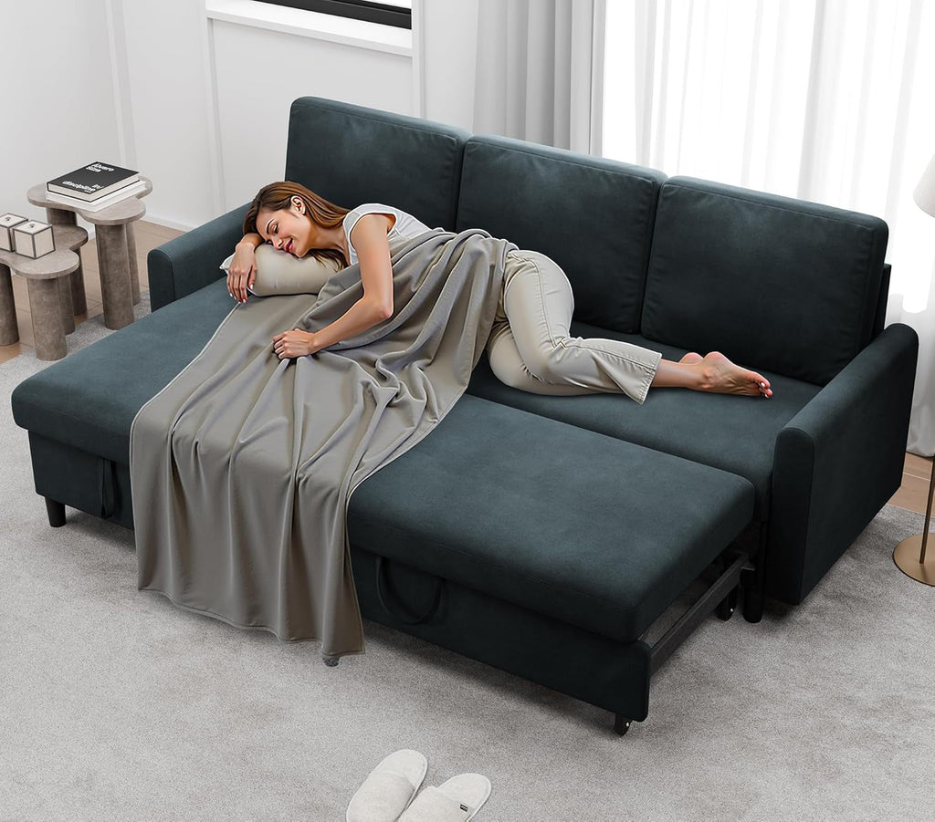 Dark Gray Convertible Sectional Sofa Bed Storage Drawer
