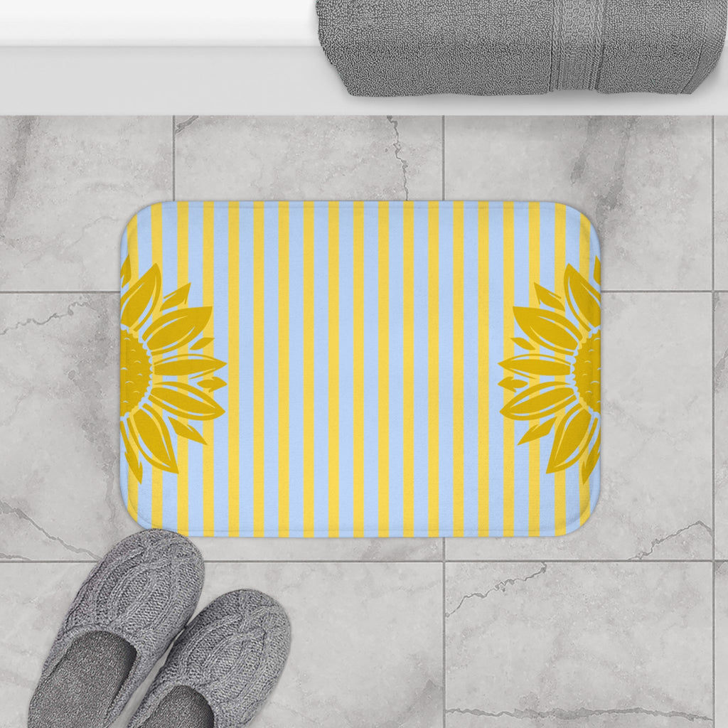 Preppy Sunflower Stripe Bath Mat – Yellow Sunflower Bathroom Rug