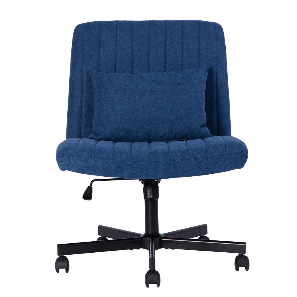 Swivel Office Chair Linen Blue Criss Cross Memory Foam 360 Degree 25.2 In