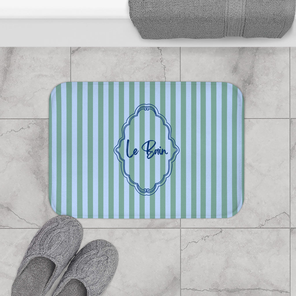 Le Bain Striped Bath Mat — Coastal Green/Blue Bathroom Rug