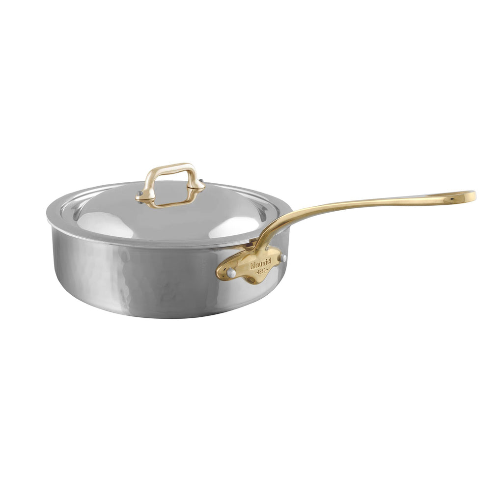 Mauviel 1830 M'ELITE B Hammered 5-Ply Saute Pan With Curved Lid, Brass Handle