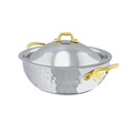 Mauviel 1830 M'ELITE B Hammered 5-Ply Curved Splayed Saute Pan With Lid, Brass Handles