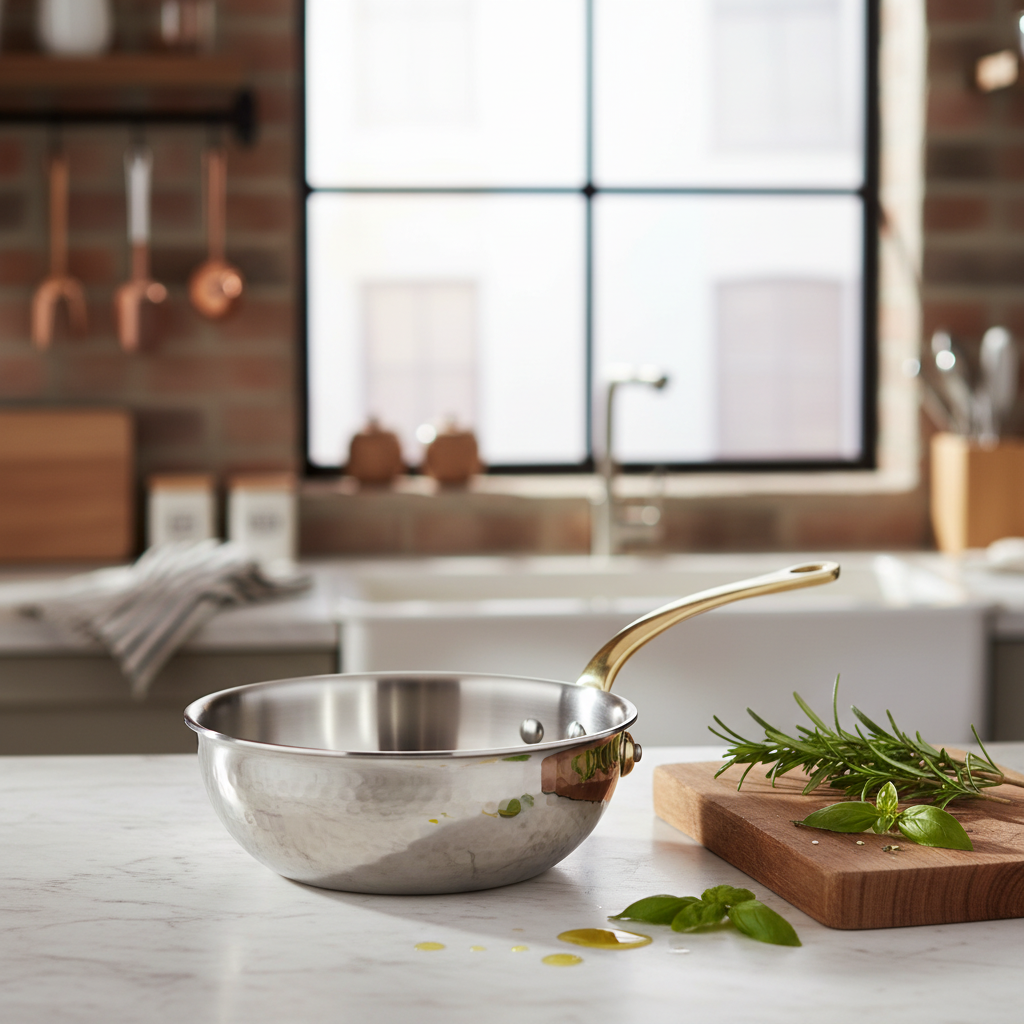 Mauviel 1830 M'ELITE B Hammered 5-Ply Chef Pan With Brass Handle, 3.4-Qt
