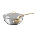 Mauviel 1830 M'ELITE B Hammered 5-Ply Chef Pan With Curved Lid, Brass Handle, 3.4-Qt