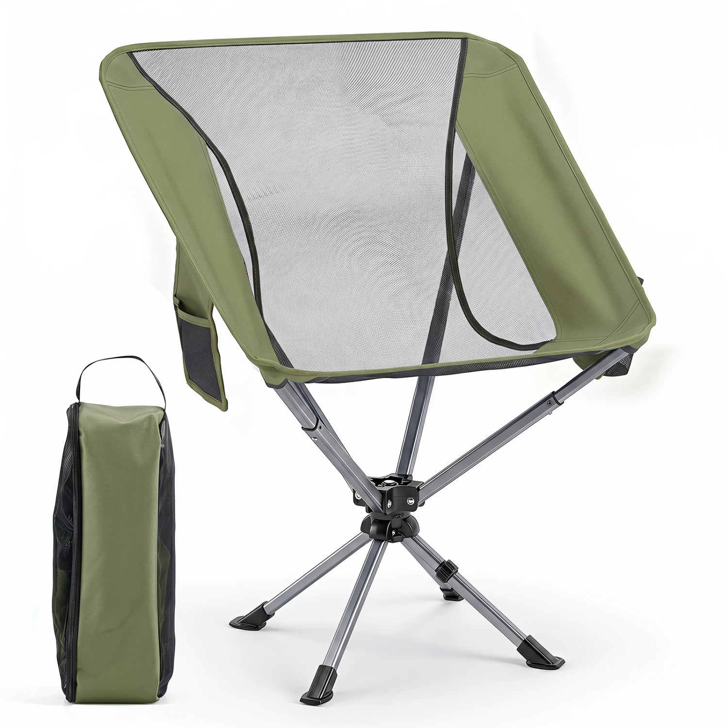360° Swivel Camping Chair with Cup Holder - 330 lbs Capacity