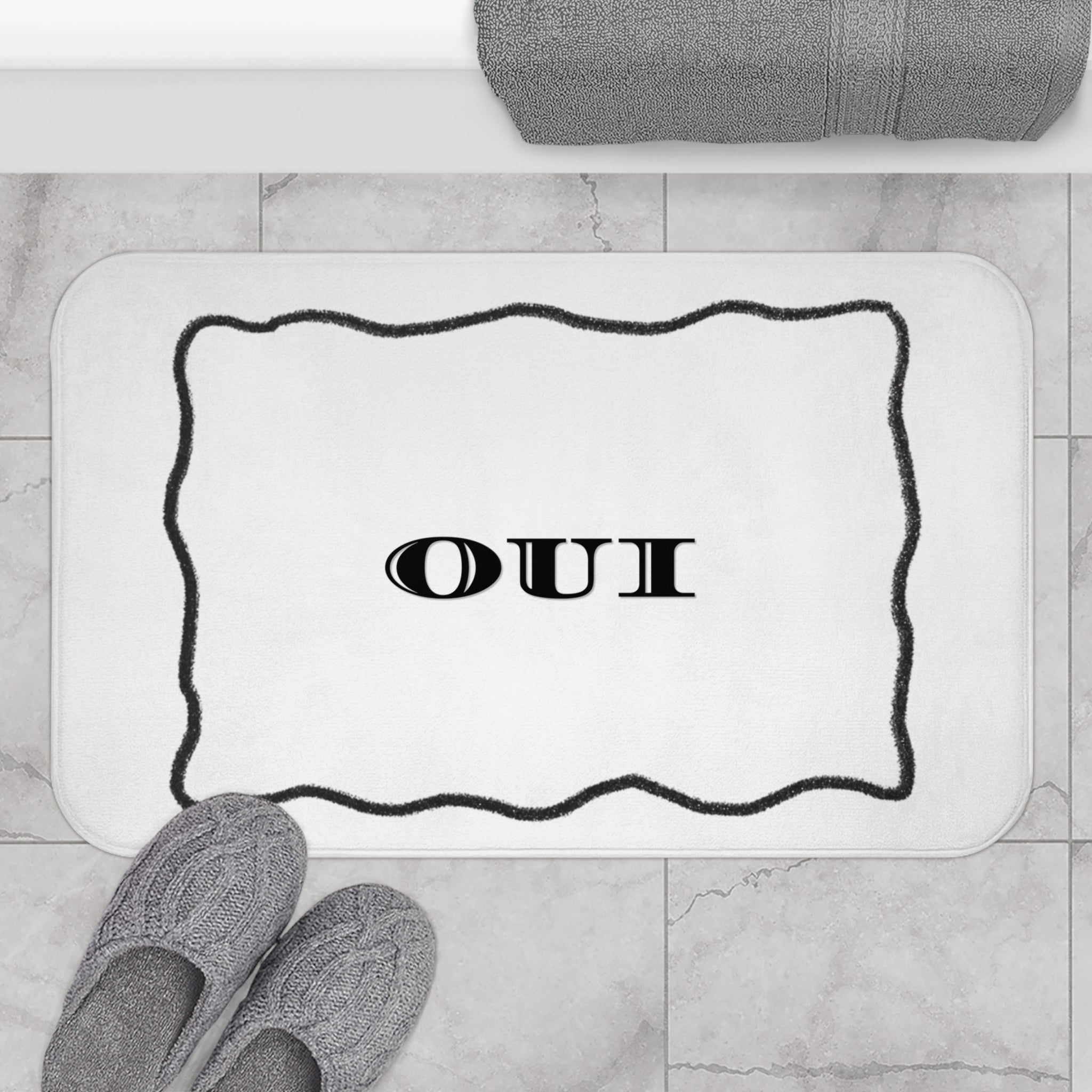 OUI Black & White Bath Mat — Feminine French Bathroom Rug