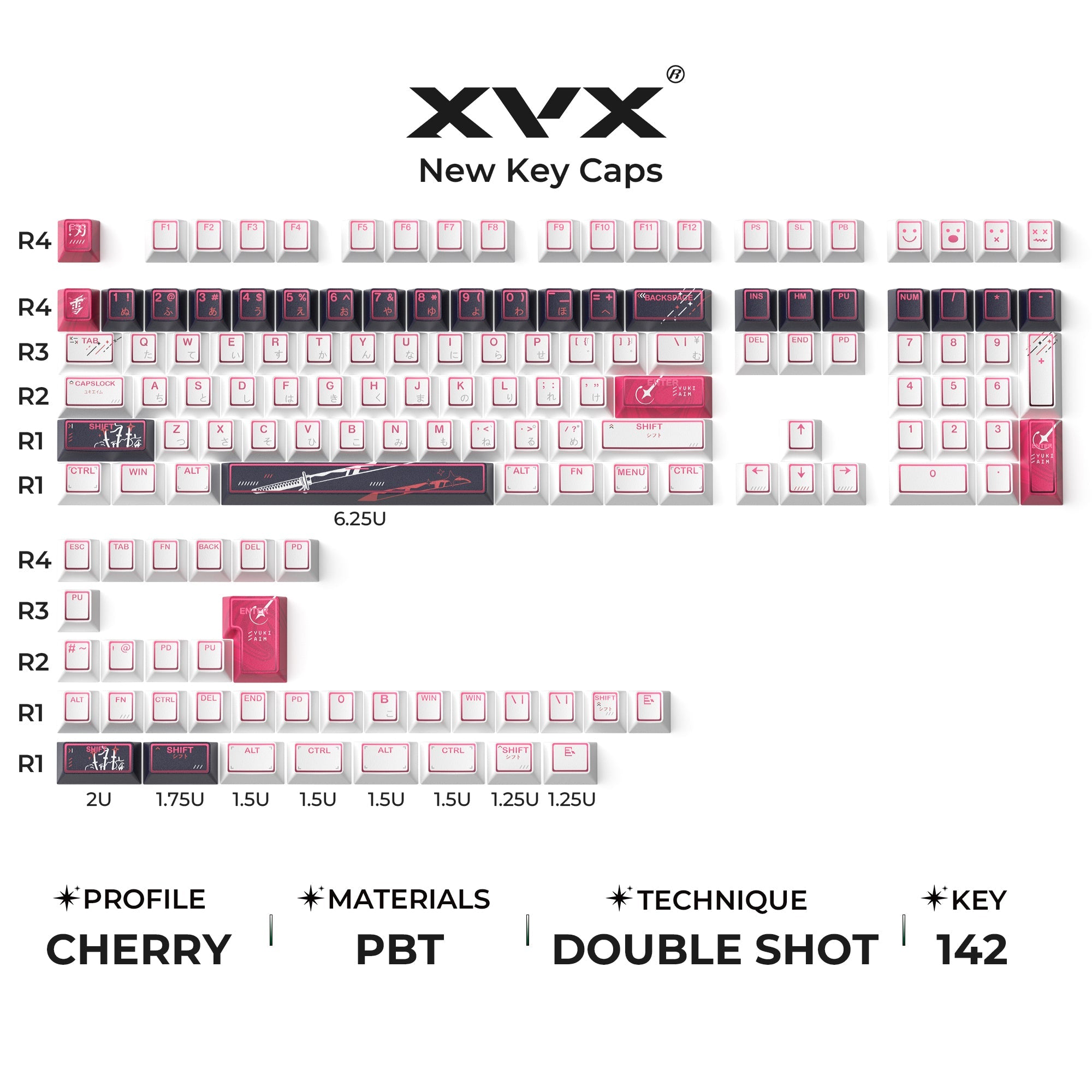XVX PRISM Shine-Through Double-Shot Cherry Profile 142-Key PBT Keycap Set