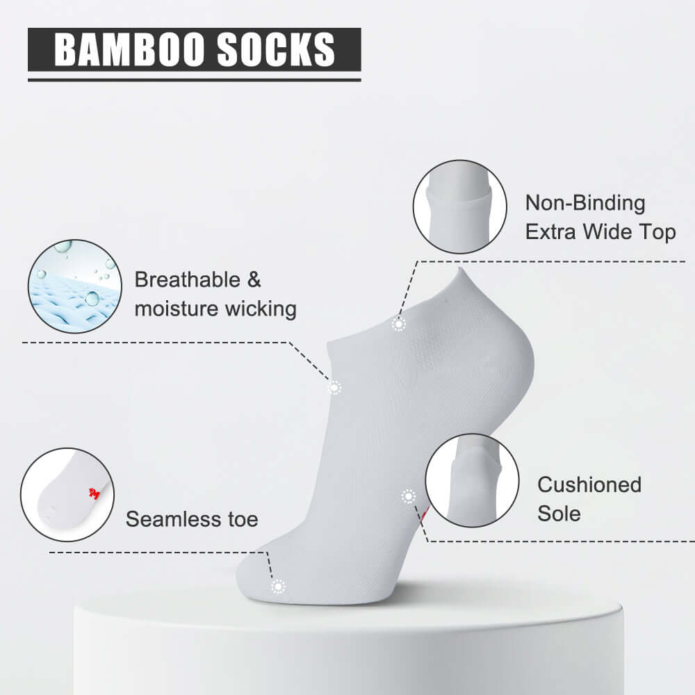 Bamboo Low Cut Flatknit Socks, Classic Style, 4 Pack