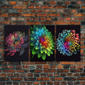 Triptych 3 Panel Wall Art - Framed Canvas Prints - Neon Flowers - Retro Style Flower Paintings - Boho Decor - Minimalist Wall Art - Modern