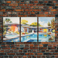 Architecture Wall Art, Mid-century House Art,  Canvas Print, Butterflies, Wall Art, 3 Piece Wall Art, Modern Office Art, Home Decor Prints