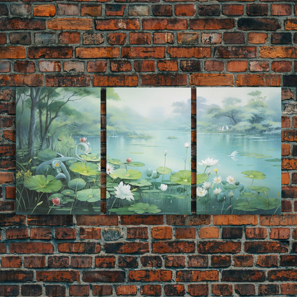 Water Lily Wall Art, Lake Wall Print, Zen Wall Art, Canvas Print, Set Of 3 Prints, Wall Art, 3 Piece Wall Art, Above Bed Decor, Office Print