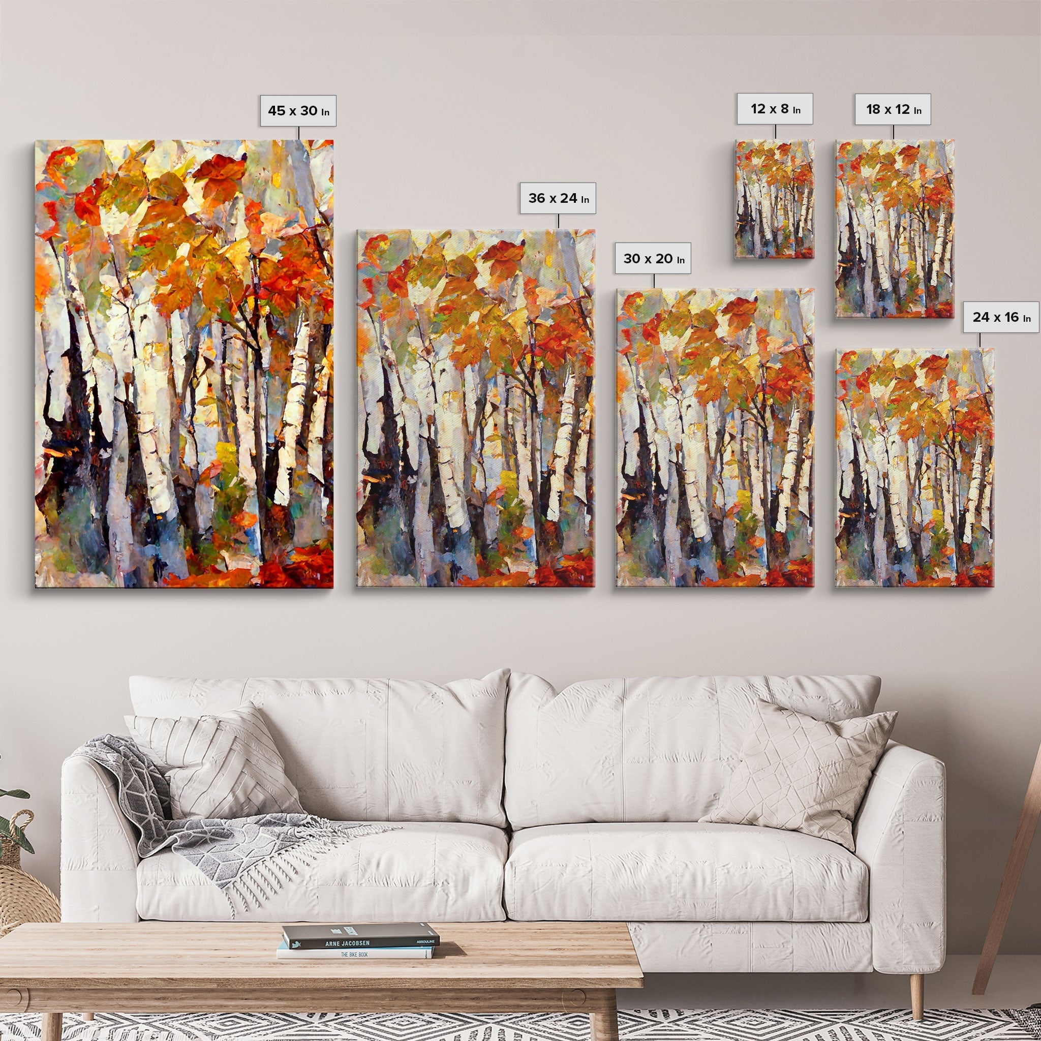 Birch Forest Watercolor, Birch Trees, 3 Piece Wall Art, Ready To Hang Canvas Print, Beautiful Living Room Wall Art Decor