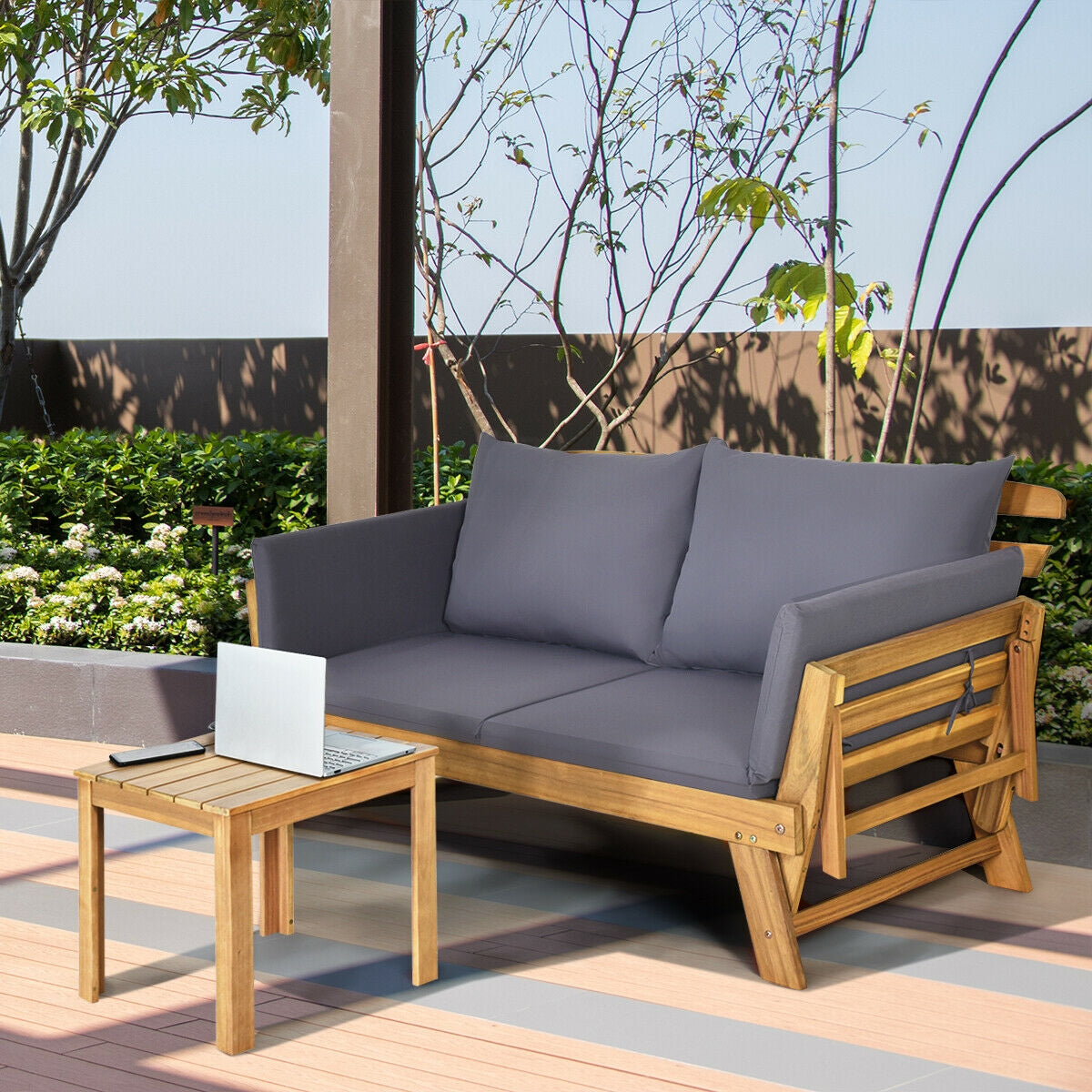 Adjustable Patio Convertible Sofa with Thick Cushion