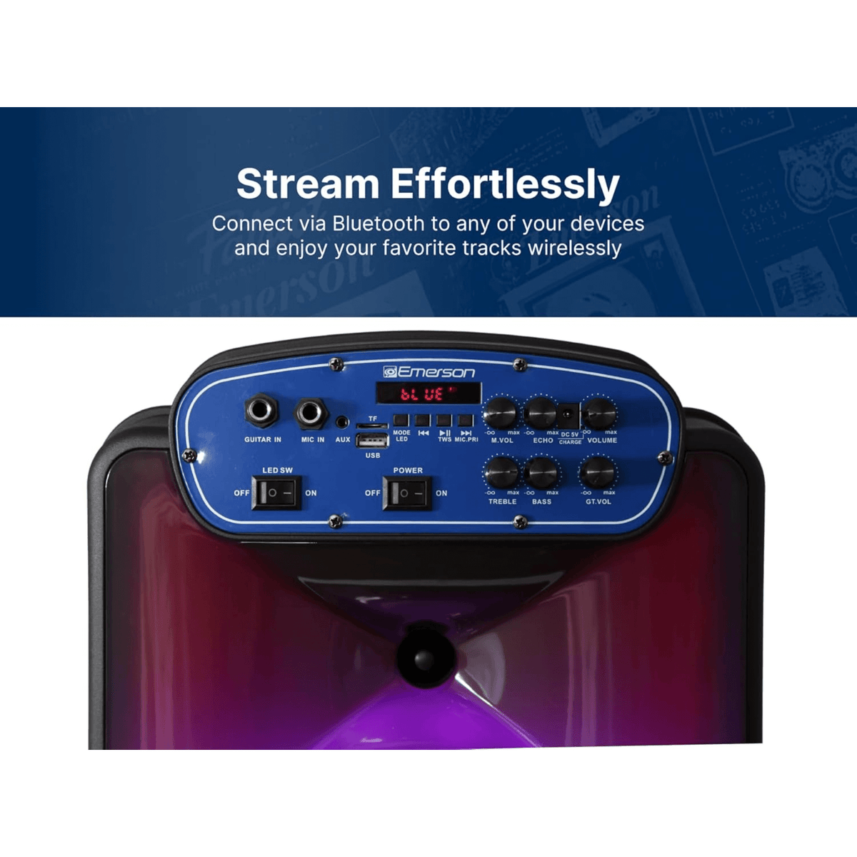 Emerson Portable Bluetooth 12" Party Speaker with Flame Lighting