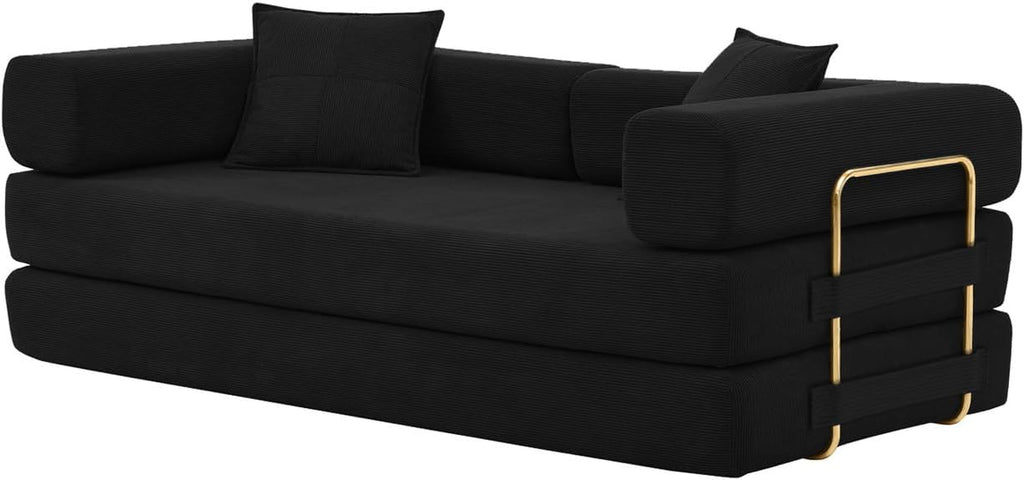 Corduroy 78Inch Multifunctional Convertible Sofa Bed Black