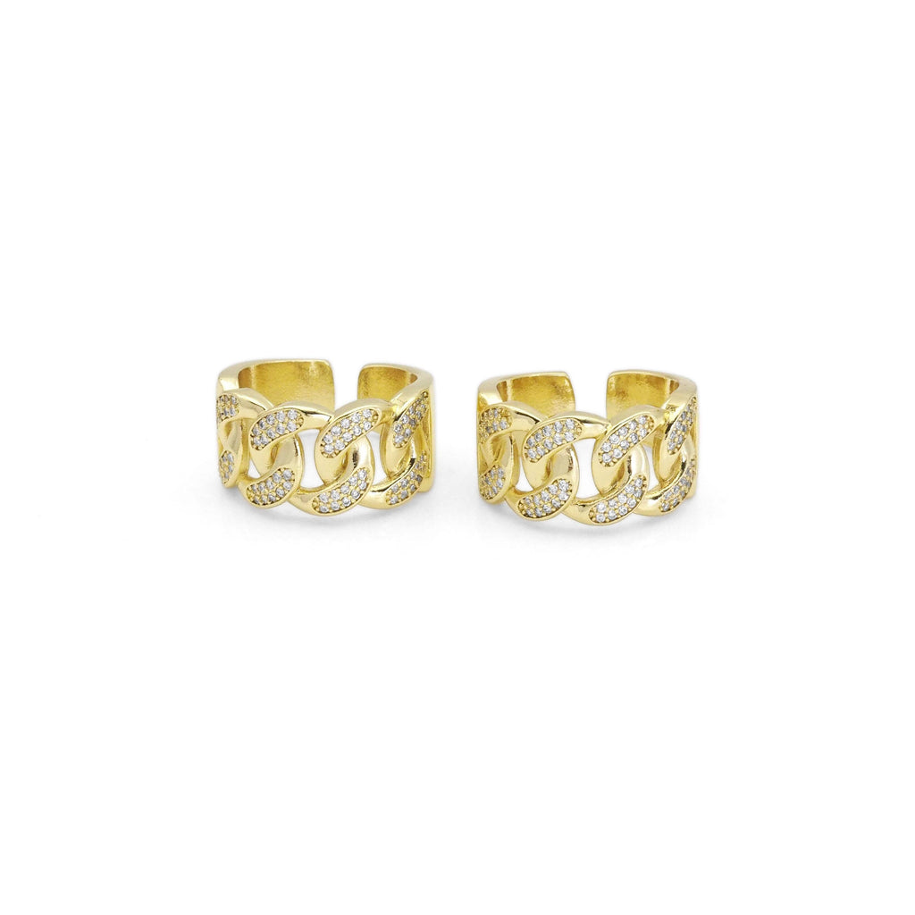Thick Gold CZ Cuban Link Adjustable Ring, Sku#LK870