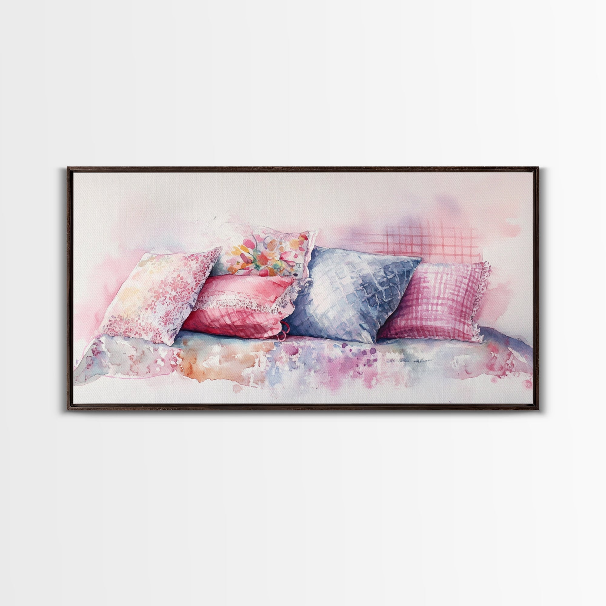 Colorful Pillow Canvas Print, Cozy Cottagecore Art, Bedroom Wall Art, Pink Abstract Artwork, Decorative Living Room Rustic Wall Art