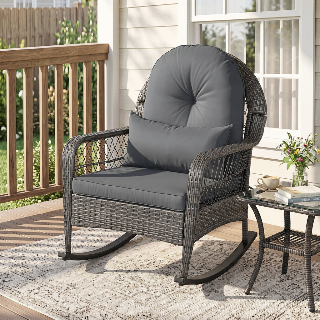 Patio Rattan Rocking Chair with Cushions - 400 LBS Capacity