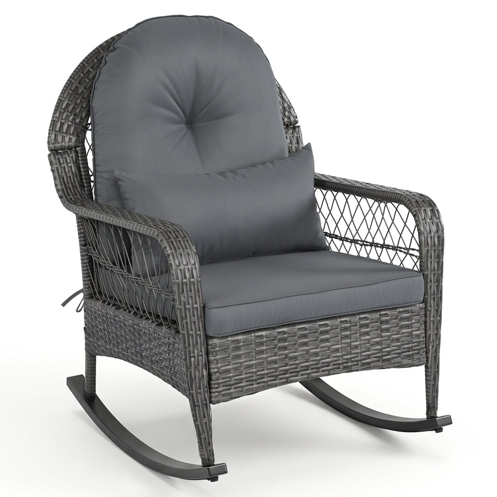 Patio Rattan Rocking Chair with Cushions - 400 LBS Capacity