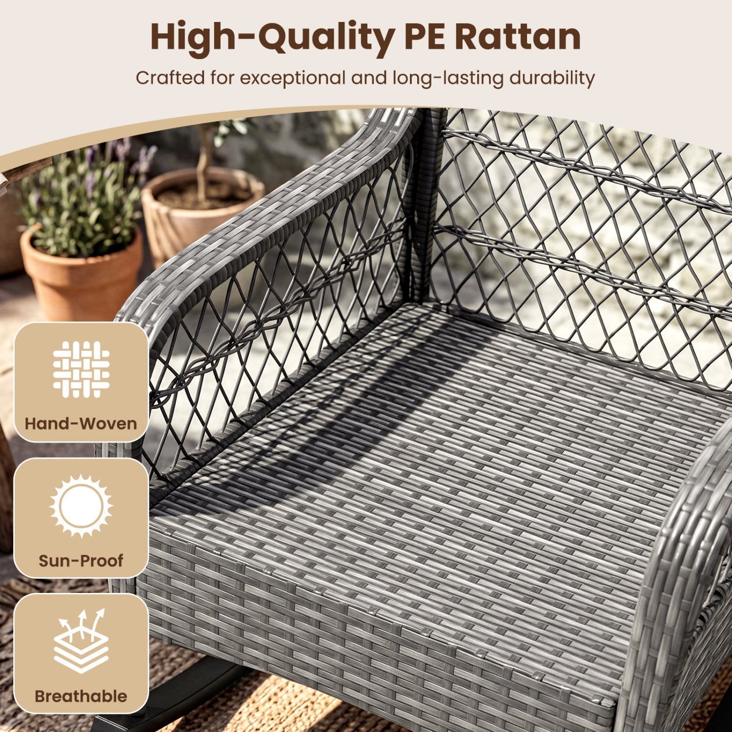 Patio Rattan Rocking Chair with Cushions - 400 LBS Capacity