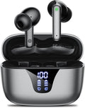 Wireless Earbuds Bluetooth Headphones, 50H Playtime Ear Buds with Mic, LED Digital Display Charging Case, IPX7 Waterproof, Deep Bass Stereo, In-Ear Earphone for Iphone Andriod Phone - Steel