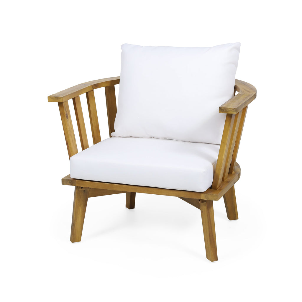 Outdoor Club Chair Acacia Wood White Water-Resistant Cushion 32x27x25.5 In