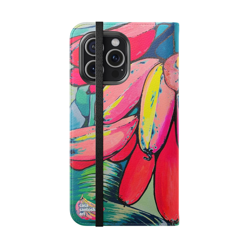 Neon Primitivo Bananas Flip Phone Case – Wallet Cover with Card Slots