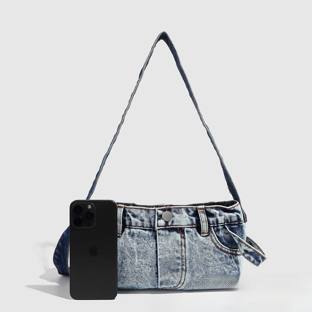 Small shoulder purse denim women's retro summer shoulder bag blue patchwork shoulder hobo handbag